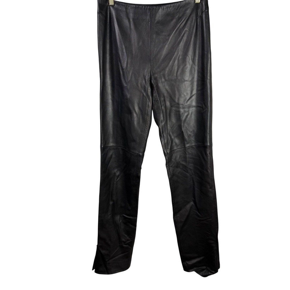 Dana Buchman Genuine Leather Pants Black Side &‎ Ankles Zipper 4 Straight Leg